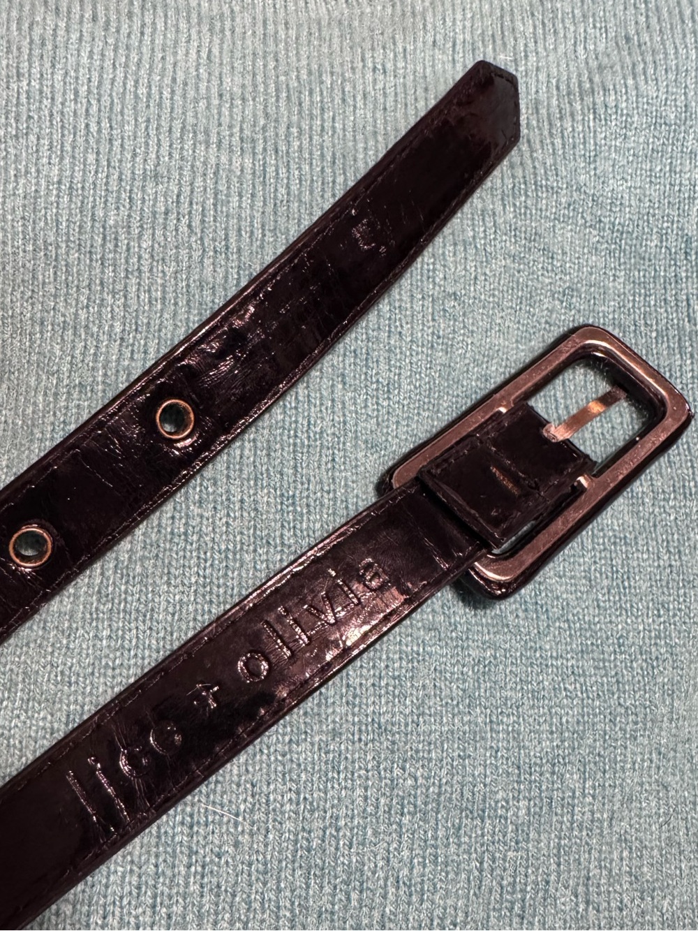 Alice + Olivia - Womens - Black Patent Leather - Skinny Belt - Grommets - Medium